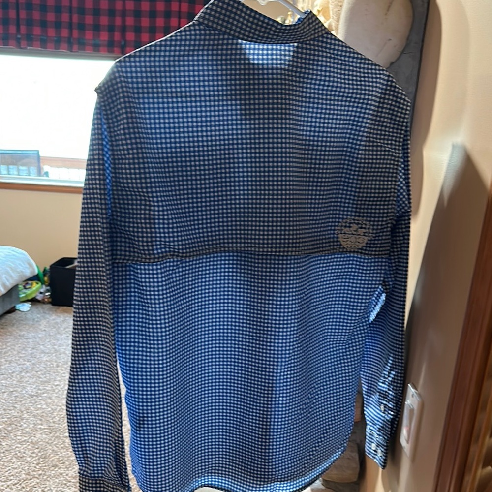 Mossy Oak Blue Casual Button Down Shirt with Gingham Pattern - Picture 6 of 7